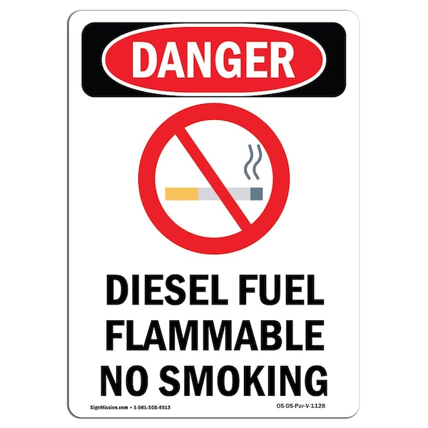 Safety Sign, OSHA Danger, 5" Height, Diesel Fuel Flammable, Portrait, 10PK